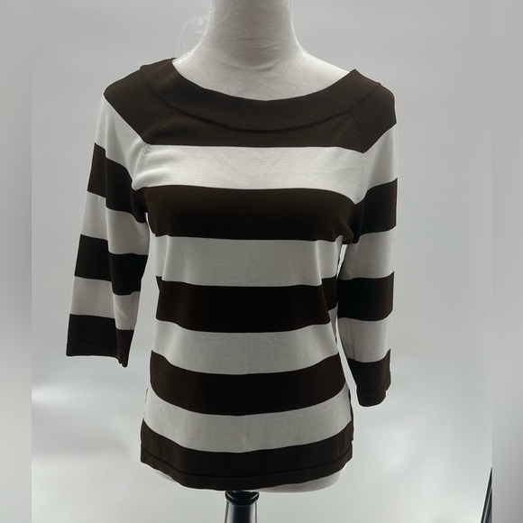 Anne Klein Square Neck Half Sleeve Striped Knit Shirt NWT - Picture 2 of 8